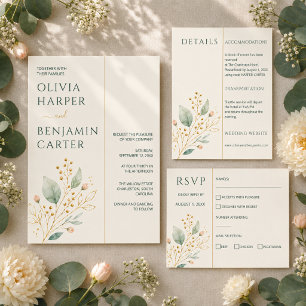 Modern Sage Green Gold Botanical  Save the Date  Invitation