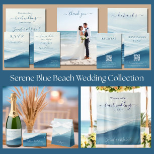 Serene Blue Abstract Beach Wedding Invitation