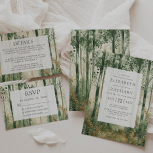 Rustic Watercolor Woodland Wedding Details Enclosure Card