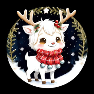 White Reindeer in Chibi Style Holiday Card
