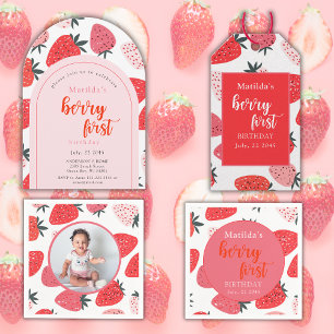 Berry First Strawberry Fairy 1st Birthday Party Invitation