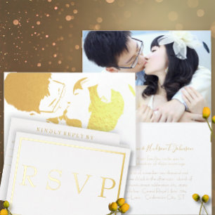 Monogram Balck and Gold Swirl Wedding Invitation