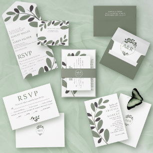 Stylised Olive branch Mediterranean charm wedding Invitation