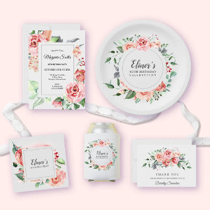 40th Birthday Elegant Pink Rose Floral Can Cooler