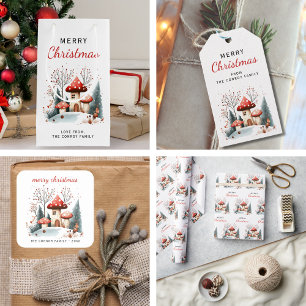 Watercolor Winter Woodland Feliz Navidad Address