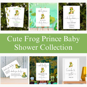 Cute Frog Prince Green & Gold Baby Shower Invitation