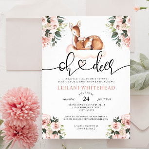 Oh Deer Baby Shower Watercolor Pink Cloud Invitation
