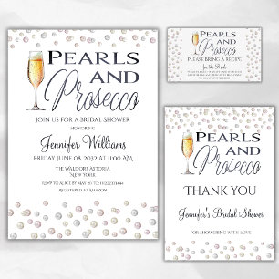 Pearls and Prosecco Bridal Shower Favour Thank You Card