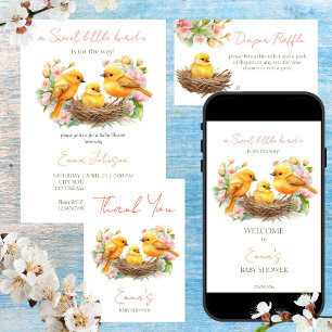 Little birdie hatching soon spring baby shower invitation