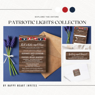 Patriotic Lights Fourth of July Photo Wedding Invitation