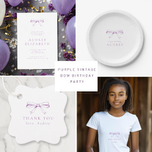 Minimalist Vintage Bow Purple Birthday Girl T-Shirt