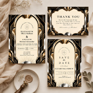 Glamourous Art Deco Disco Wedding Thank You Card