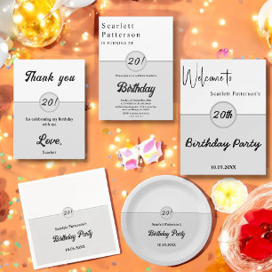 Elegant Chic Black And White Grey 20th Birthday Invitation