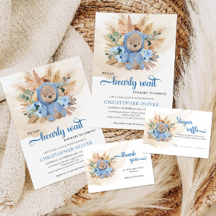 Boho Teddy bear wearing a sweatshirt pampas grass Invitation