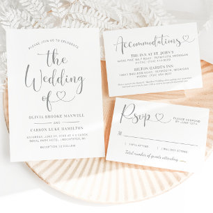 Our Website Modern Silver Heart Script Wedding Enclosure Card