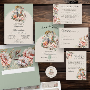 Boho Floral Western Cowgirl Boots Monogrammed RSVP Card