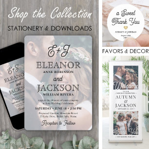 Retro Script Monogram Elegant 2 Photo Wedding Invitation