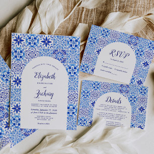Portuguese Blue White Tiles Arch Wedding RSVP Card