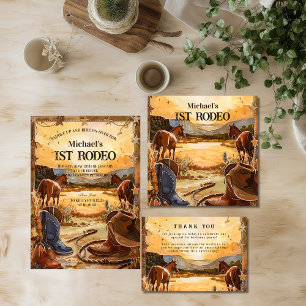 Rustic Cowboy Rodeo 1st Birthday Theme Invitation