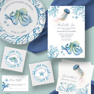 Watercolor Baby Shower Invitation Under The Sea