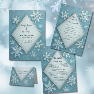 Winter Wonderland Blue Snowy Romant save the date  Invitation