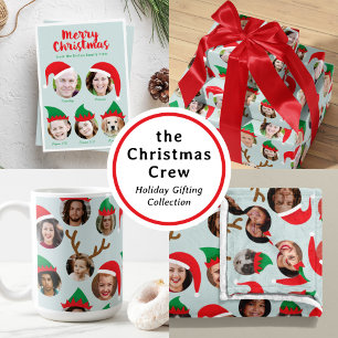 Navy Blue Christmas Crew Six Photo Custom Wrapping Paper Sheet