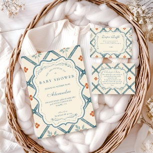 Vintage Teal Floral Diapper Raffle Enclosure Card