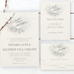 Pen Flourish Vintage Love bird Wedding Invitation
