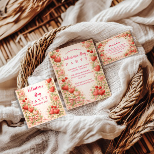 Strawberries & Sweethearts Valentine Party Invitation