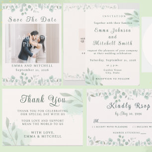 Sage Green Botanical Minimal Greenery Wedding  Invitation Belly Band
