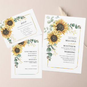 Floral Greenery Sunflower Wedding RSVP Card