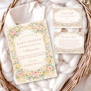 Blush Pink Garden Baroque Baby Shower Invitation