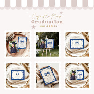  Photo Blue Toile Bow Nursing School Graduate Announcement