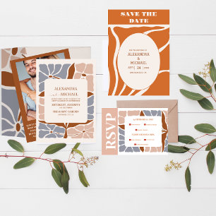 Boho Chic Retro Floral Wedding Photo Save The Date
