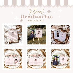Modern Pink Floral Graduation Party Invitation