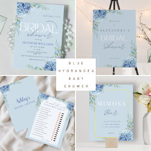 Dusty Blue Floral Hydrangea Mimosa Bar Shower Poster