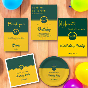 Elegant Chic Green And Gold Trendy 20th Birthday Napkin
