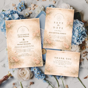Vintage Garden Floral Antique Wedding Invitation