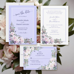 Peony Garden Periwinkle Lavender Wedding Invitation