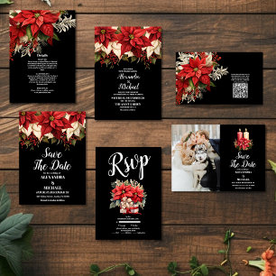 Rustic Black Poinsettia Floral Christmas Wedding   Hand Fan