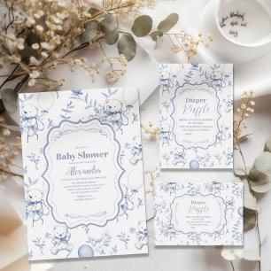 Toile De Jouy Bear Baby Shower Books for Baby Enclosure Card
