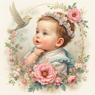 Baptism angel invitation flat card