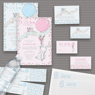 Little Bunny with Balloon Cute Boy Baby Shower Invitation