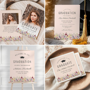 Boho Wildflowers Blush Pink Graduation Party Invitation