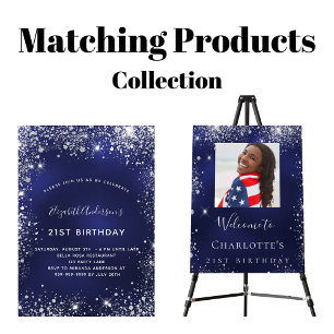 21st birthday navy blue silver glitter glamourous invitation