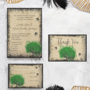 Emerald Heart Leaf Tree Wedding Invites