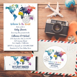 Adventure Awaits World Map Travel Baby Shower  Invitation
