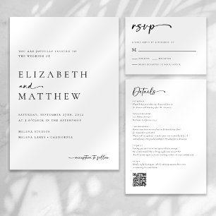 Modern Black And White Script Wedding RSVP Card