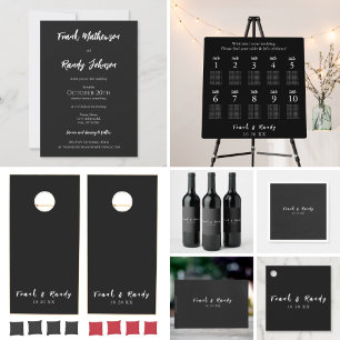 Modern Simple Minimalist Matte Black White Wedding Invitation