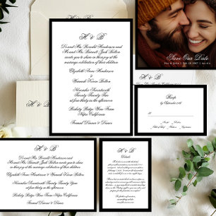 Classic Black Frame Formal Monogram Wedding Invitation